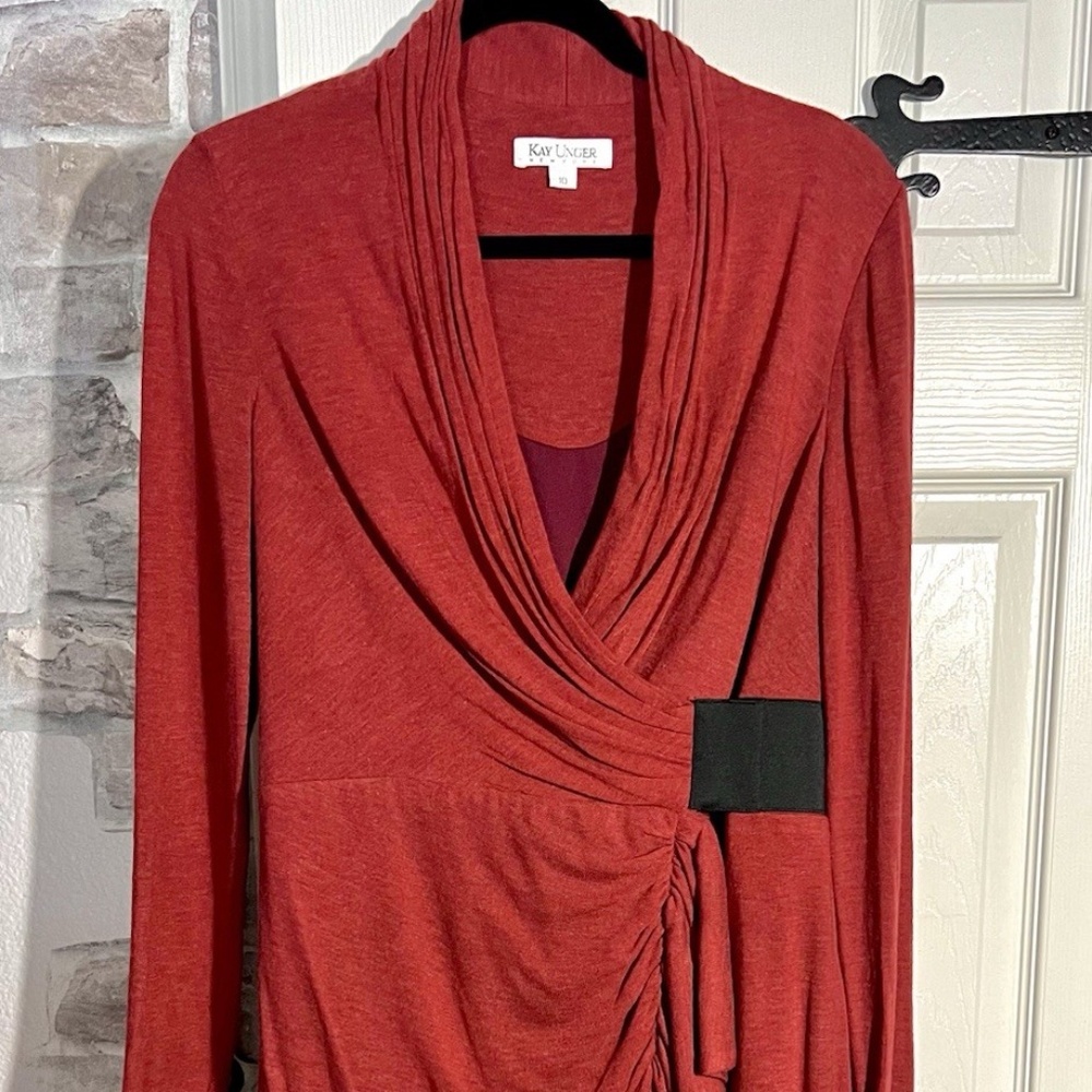 KAY UNGER Dress Long Sleeve Burgundy/Red Size 10 New W/Tags Flattering Stretchy